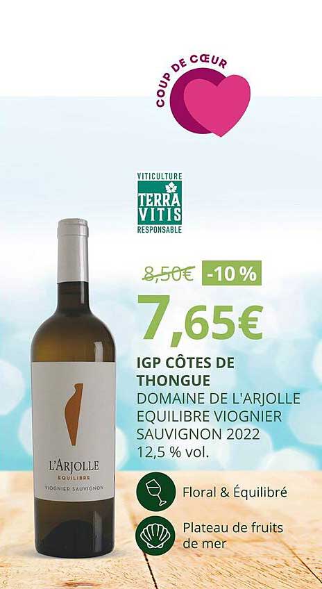 igp côtes de thongue domaine de l'arjolle équilibre viognier sauvignon 2022 12,5% vol.