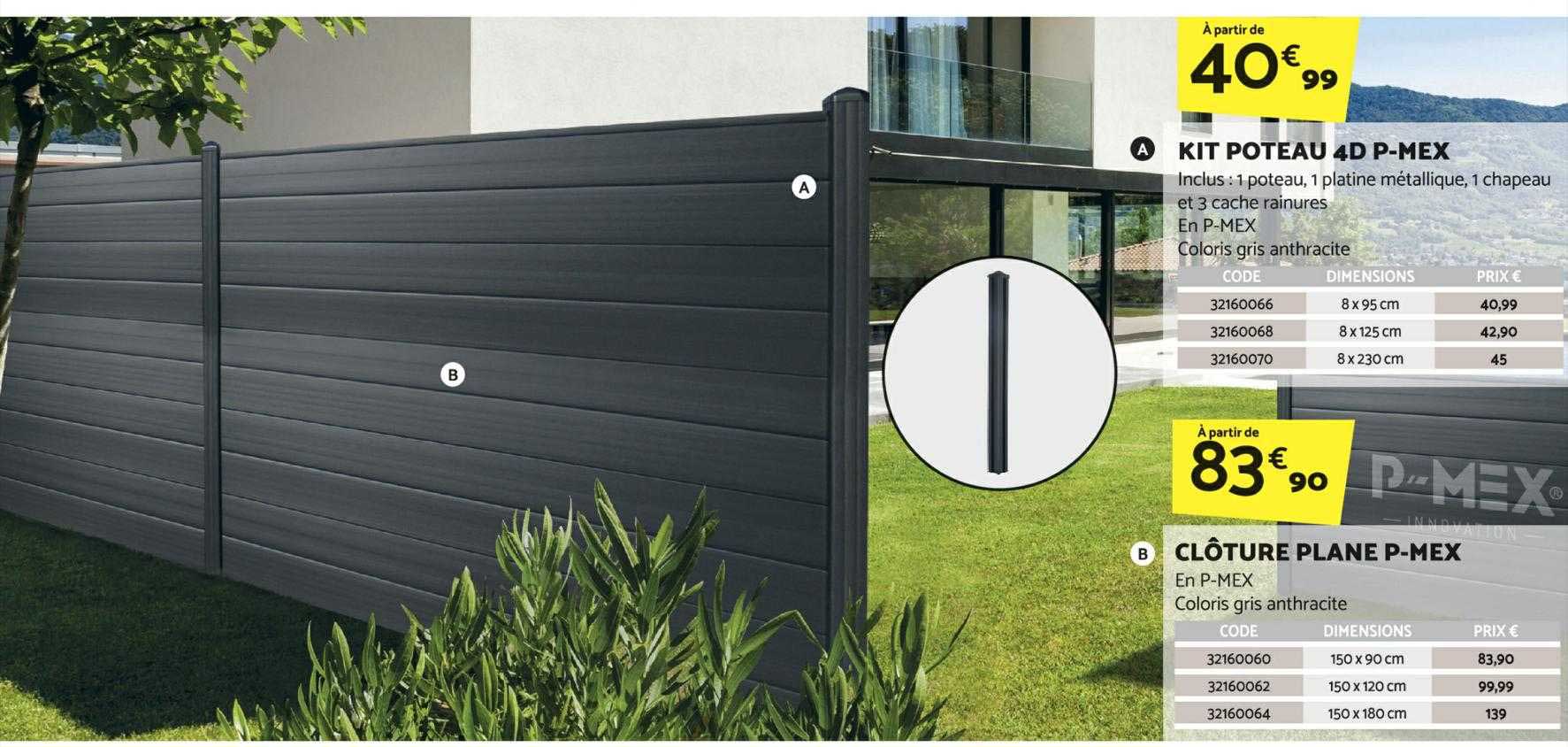 kit poteau 4d p-mex, clôture plane p-mex