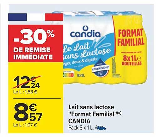 lait sans lactose "format familial" candia