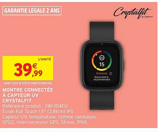 Montre Connectée à Capteur Uv Crystalfit