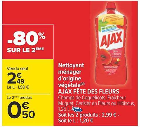 nettoyant ménager d'origine végétale ajax fête des fleurs