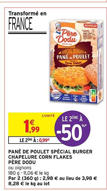 pané de poulet spécial burger chapelure corn flakes père dodu