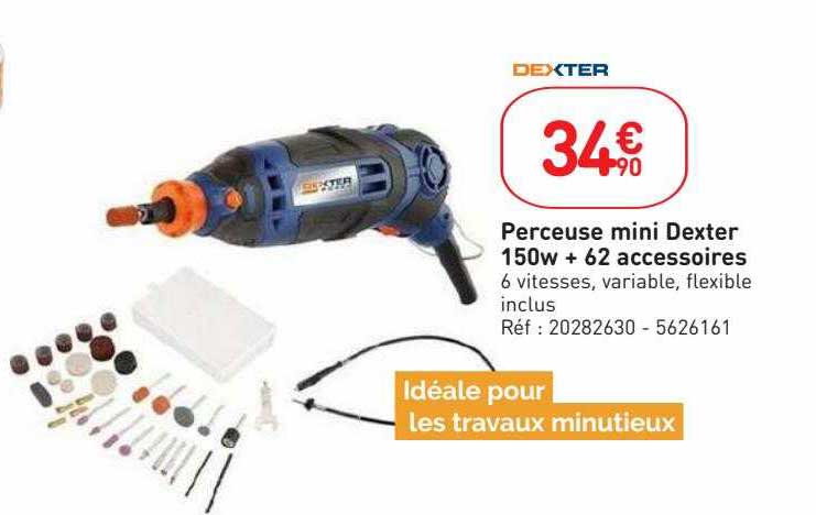 perceuse mini dexter 150w + 62 accessoires