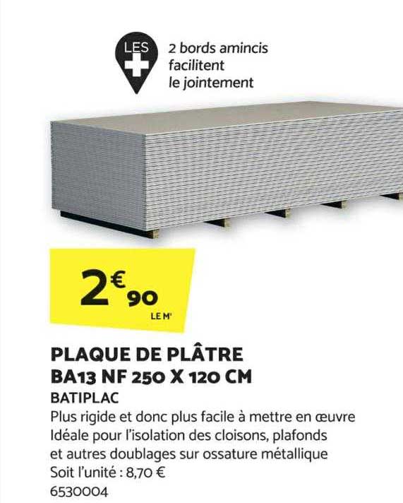 Plaque De Plâtre Ba13 Nf 250 X 120 Cm Batiplac