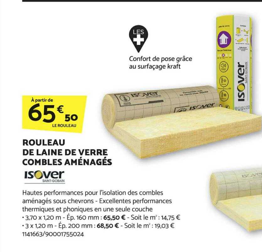 rouleau de laine de verre combles aménagés isover