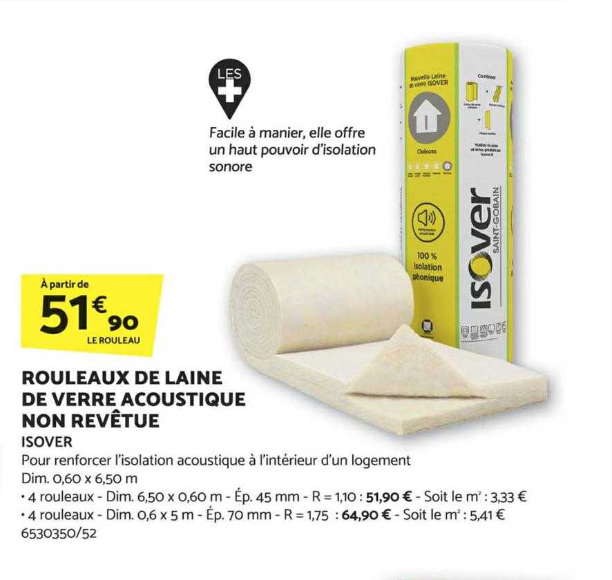 rouleaux de laine de verre acoustique non revêtue isover