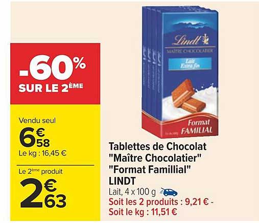 tablettes de chocolat "maître chocolatier" "format familial" lindt