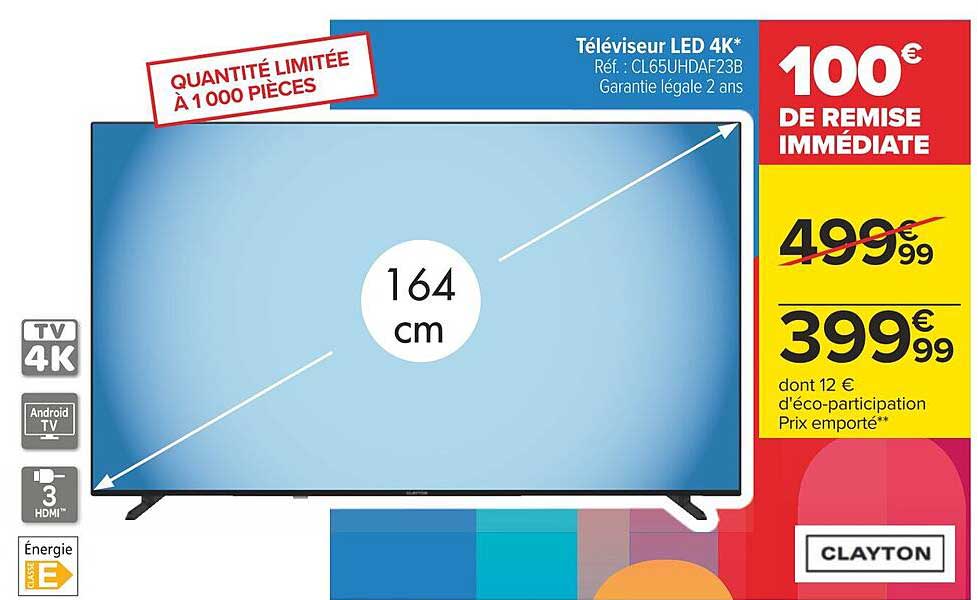 Téléviseur Led 4k 164 Cm Clayton