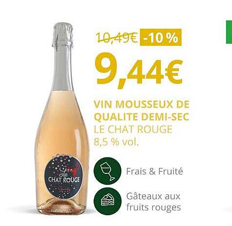 vin mousseux de qualité demi-sec le chat rouge 8,5% vol.