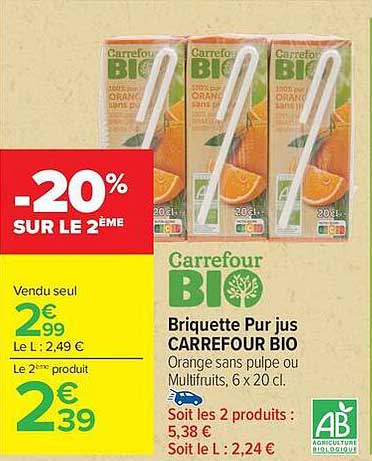 Carrefour BIO Briquette Pur jus CARREFOUR BIO