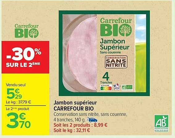 Carrefour BIO Jambon Supérieur