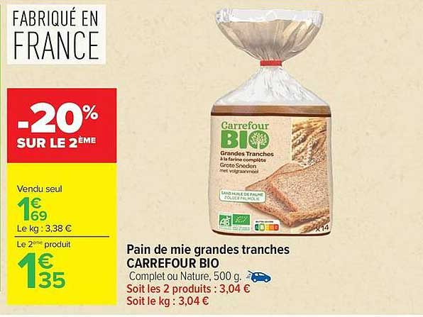 Carrefour BIO Pain de mie grandes tranches