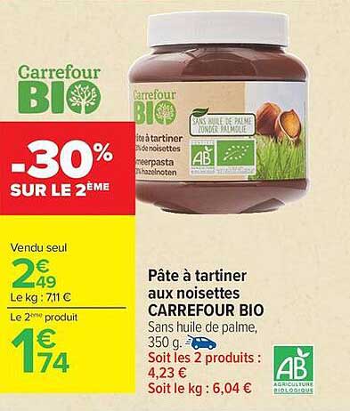 Carrefour Bio Pâte à tartiner aux noisettes