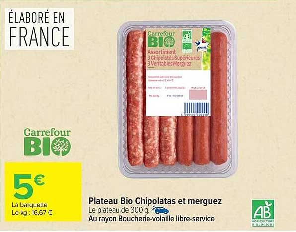 Carrefour BIO Plateau Bio Chipolatas et merguez