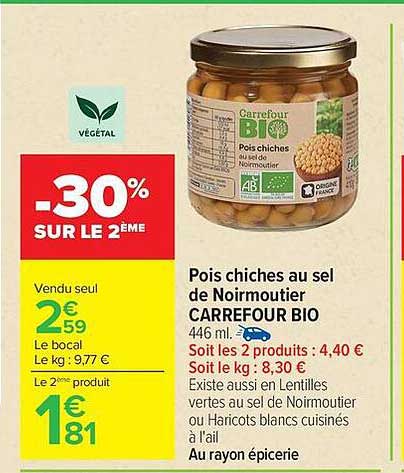 Carrefour Bio Pois chiches au sel de Noirmoutier