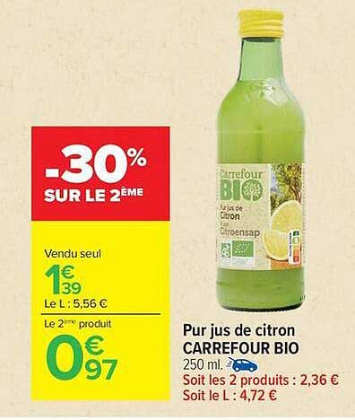 CARREFOUR BIO Pur jus de citron
