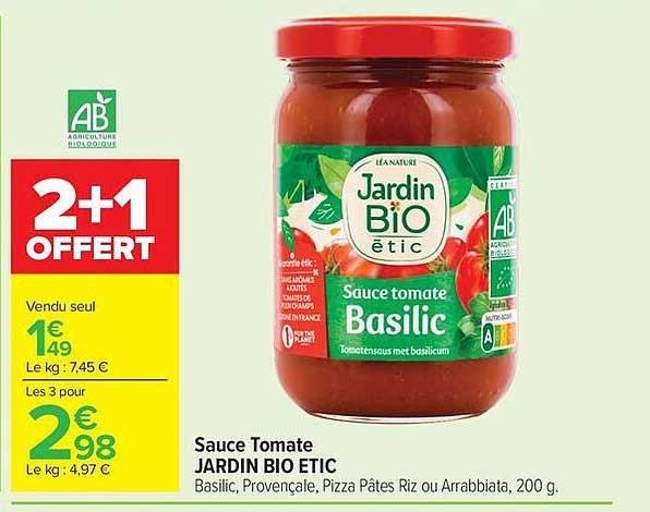 Jardin Bio Etic Sauce tomate Basilic