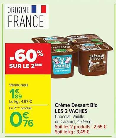 LES 2 VACHES Crème Dessert Bio