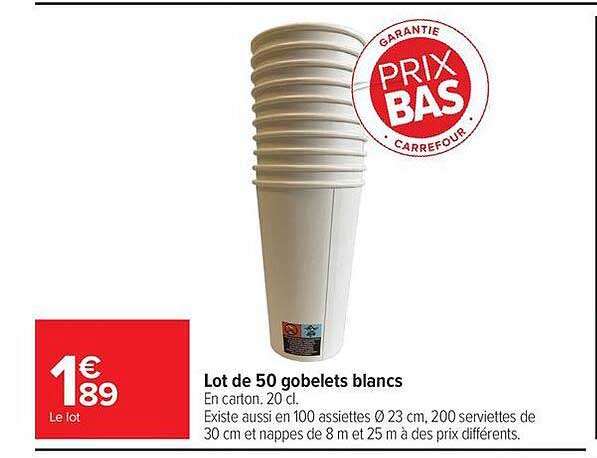 Lot de 50 gobelets blancs