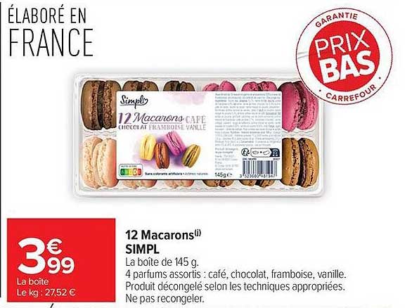 SIMPL 12 Macarons Café Chocolat Framboise Vanille