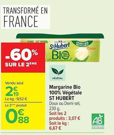St Hubert Margarine Bio 100% Végétale
