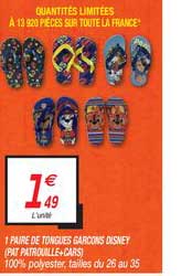 1 paire de tongues garçons disney