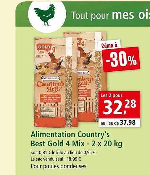 alimentation country's best gold 4 mix 2 x 20 kg 2ème à -30%