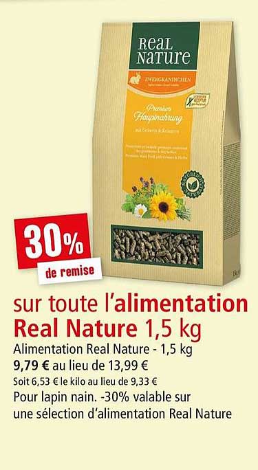 alimentation real nature 1.5 kg 30% de remise