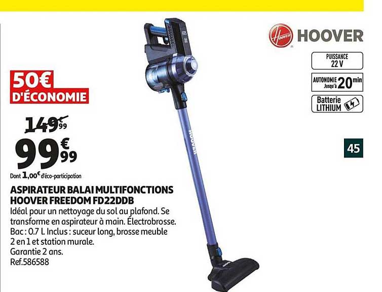 aspirateur balai multifonctions hoover freedom fd22ddb