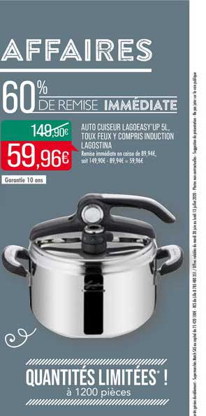 auto cuiseur lagoeasy'up 5l. toux feux y compris induction lagostina