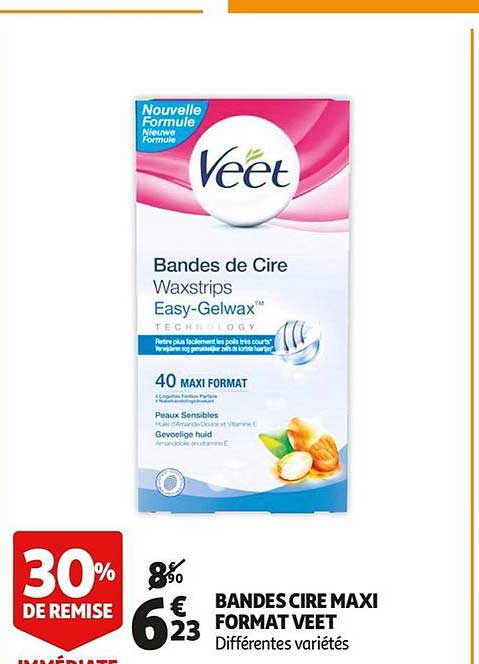 bandes cire maxi format veet 30% de remise immédiate
