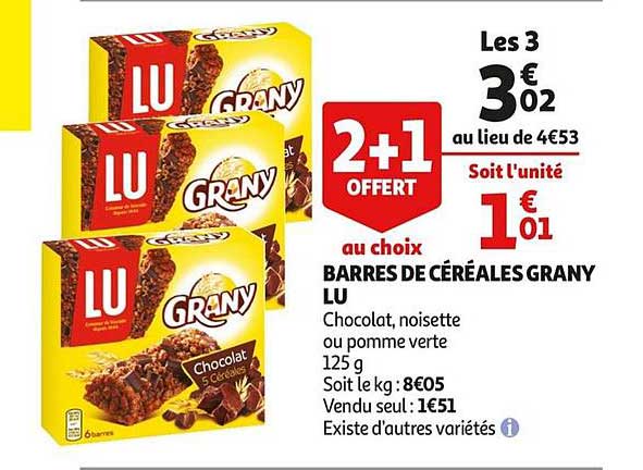 barres de céréables grany 2+1 offert au choix