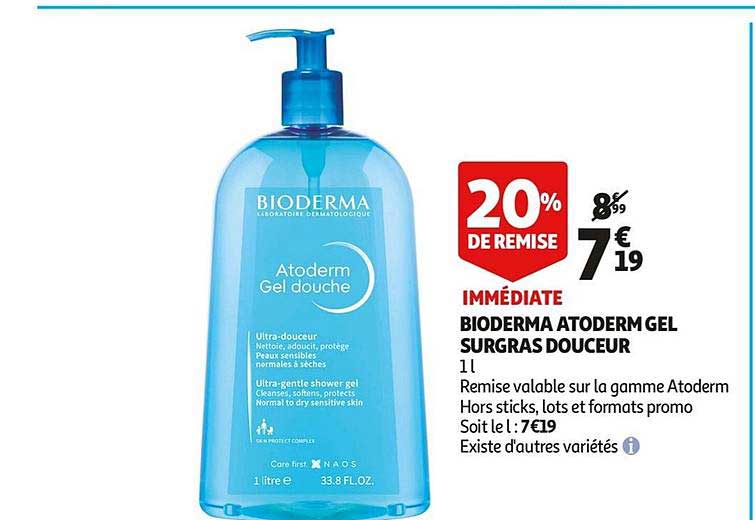 bioderma atoderm gel surgras douceur 20% de remise immédiate