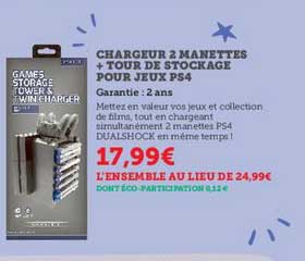 Chargeur 2 Manettes + Tour De Stockage Pour Jeux Ps4