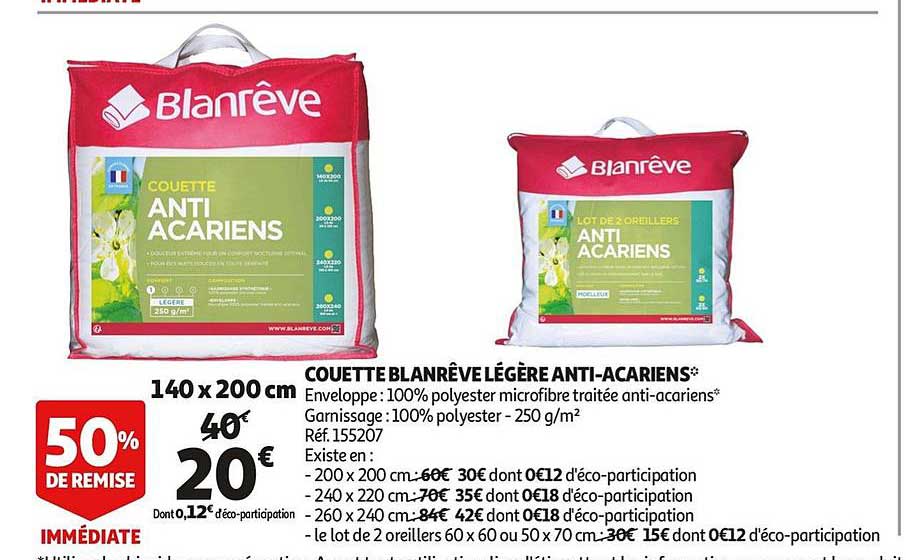 couette blanrêve légère anti acariens 50% de remise immédiate