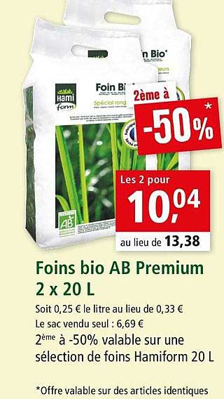 Foins Bio Ab Premium 2 X 20 L 2ème à -50%