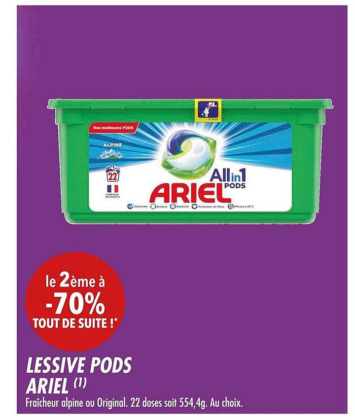 Lessive Pods Ariel Le 2ème à -70%
