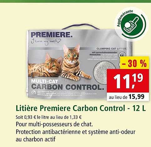 litière premiere carbon control 12 l