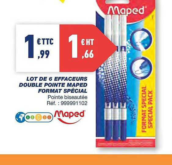 lot de 6 effaceurs double pointe maped format spécial