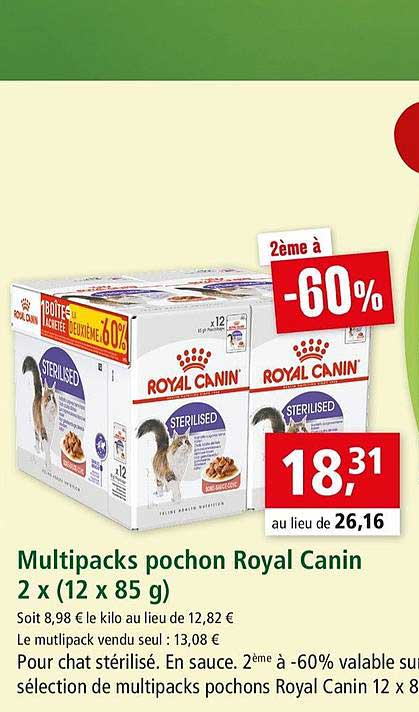 multipack pochon royal canin 2 x (12 x 85 g) 2ème à -60%