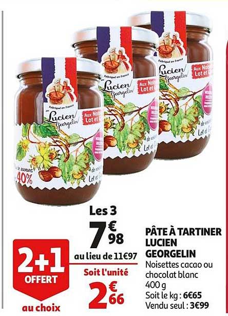 pâte à tartiner lucien georgelin 2+1 offert au choix