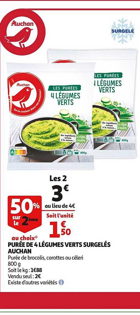 Purée De 4 Légumes Verts Surgelés Auchan