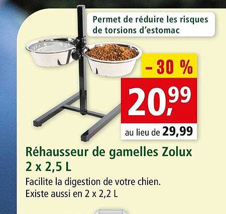 réhausseur de gamelles zolux 2 x 2.5 l