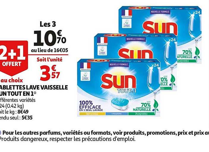 tablettes lave vaisselle sun tout en 1 2+1 offerte au choix