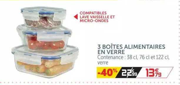 3 boîtes alimentaires en verre
