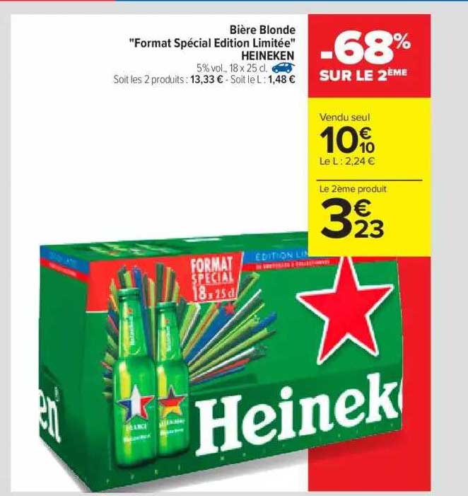 bière blonde "format spécial edition limitée" heineken -68% sur le 2ème