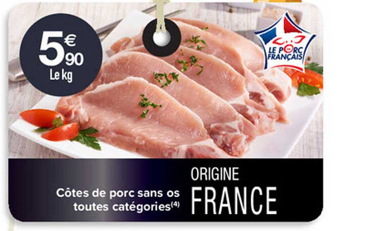 côtes de porc sans os toutes catégories