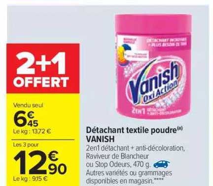 Détachant Textile Poudre Vanish 2+1 Offert