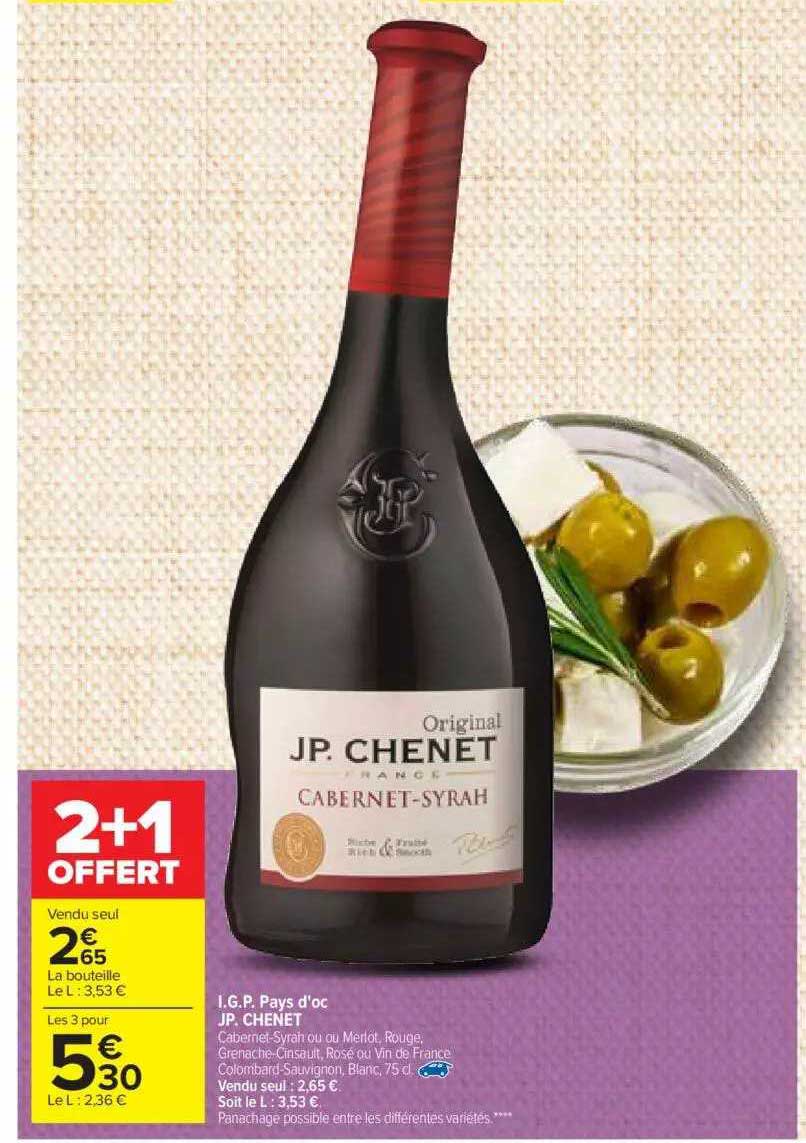 i.g.p. pays d'oc jp. chenet 2+1 offert