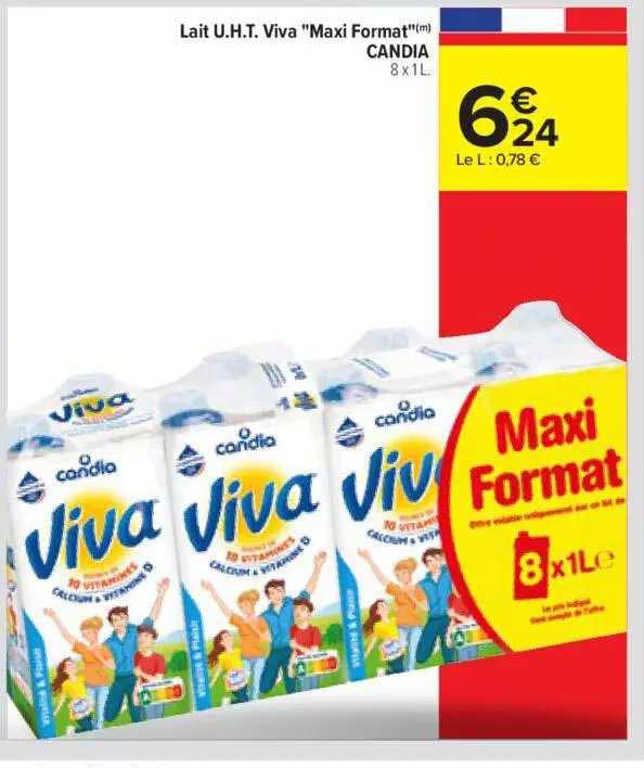 lait u.h.t. viva "maxi format candia